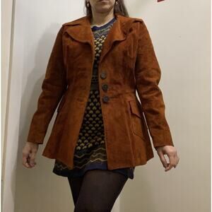 Vintage Walter Dyer Brown Reddish Rustic Raw Leather Coat Handmade princess Md